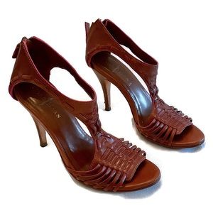 Cole Haan woven leather heels w/pink edge detail